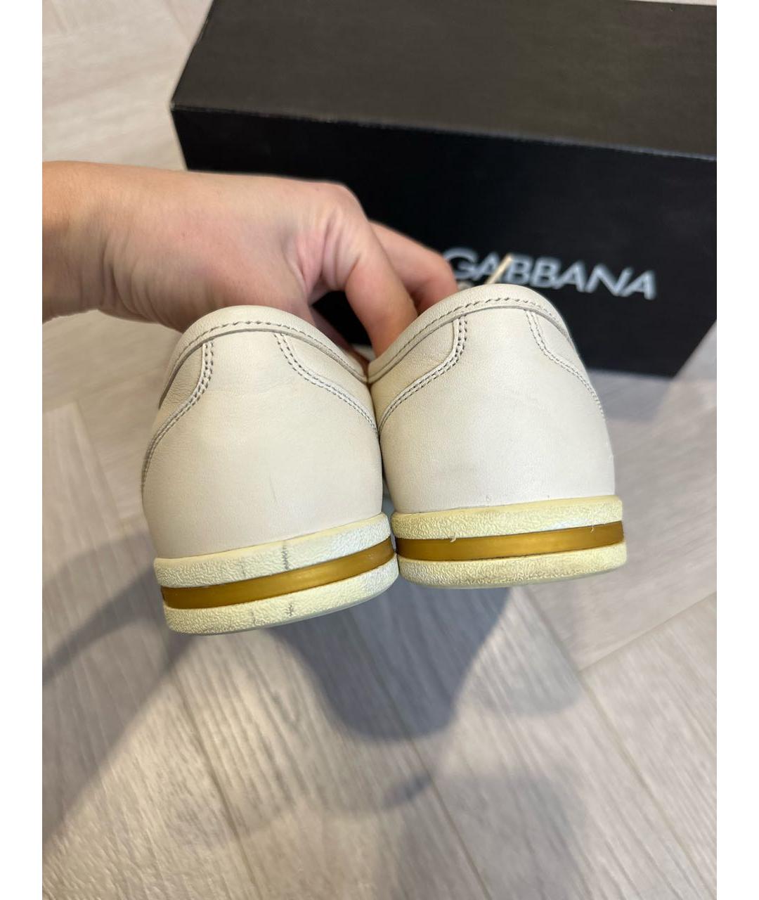 DOLCE&GABBANA Бежевые кожаные кеды, фото 3