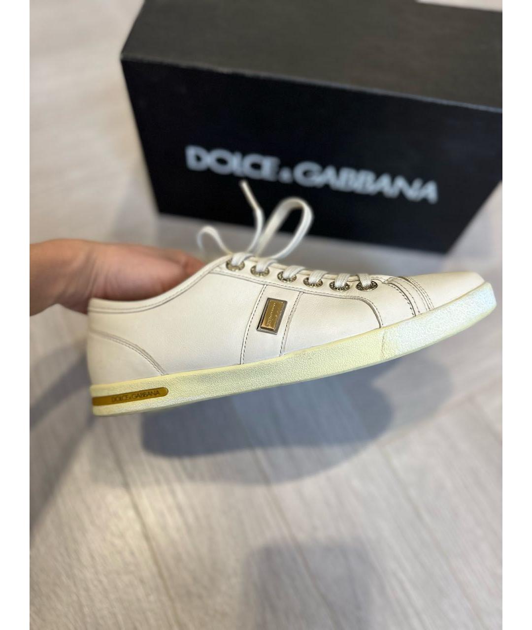 DOLCE&GABBANA Бежевые кожаные кеды, фото 8