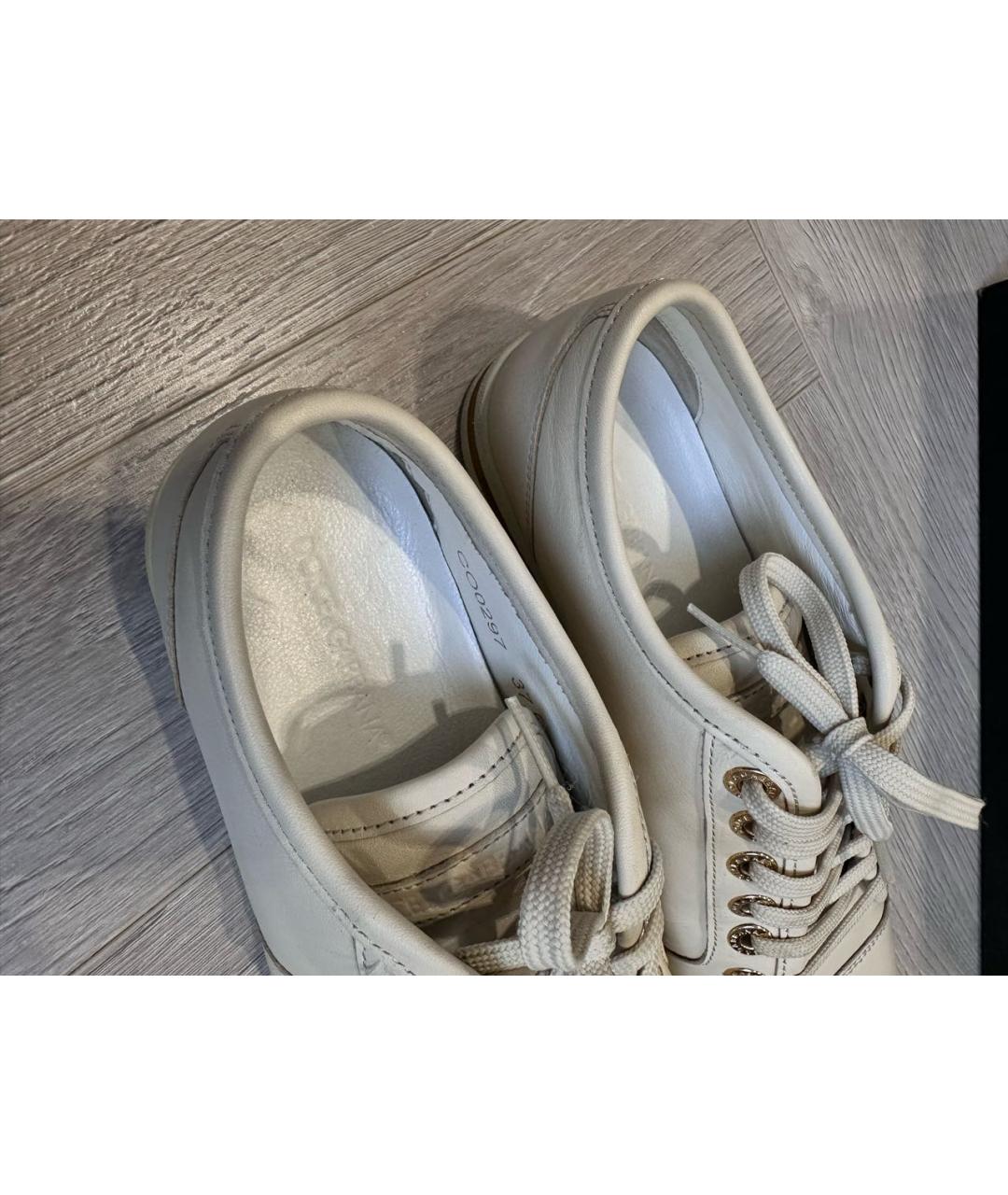 DOLCE&GABBANA Бежевые кожаные кеды, фото 2