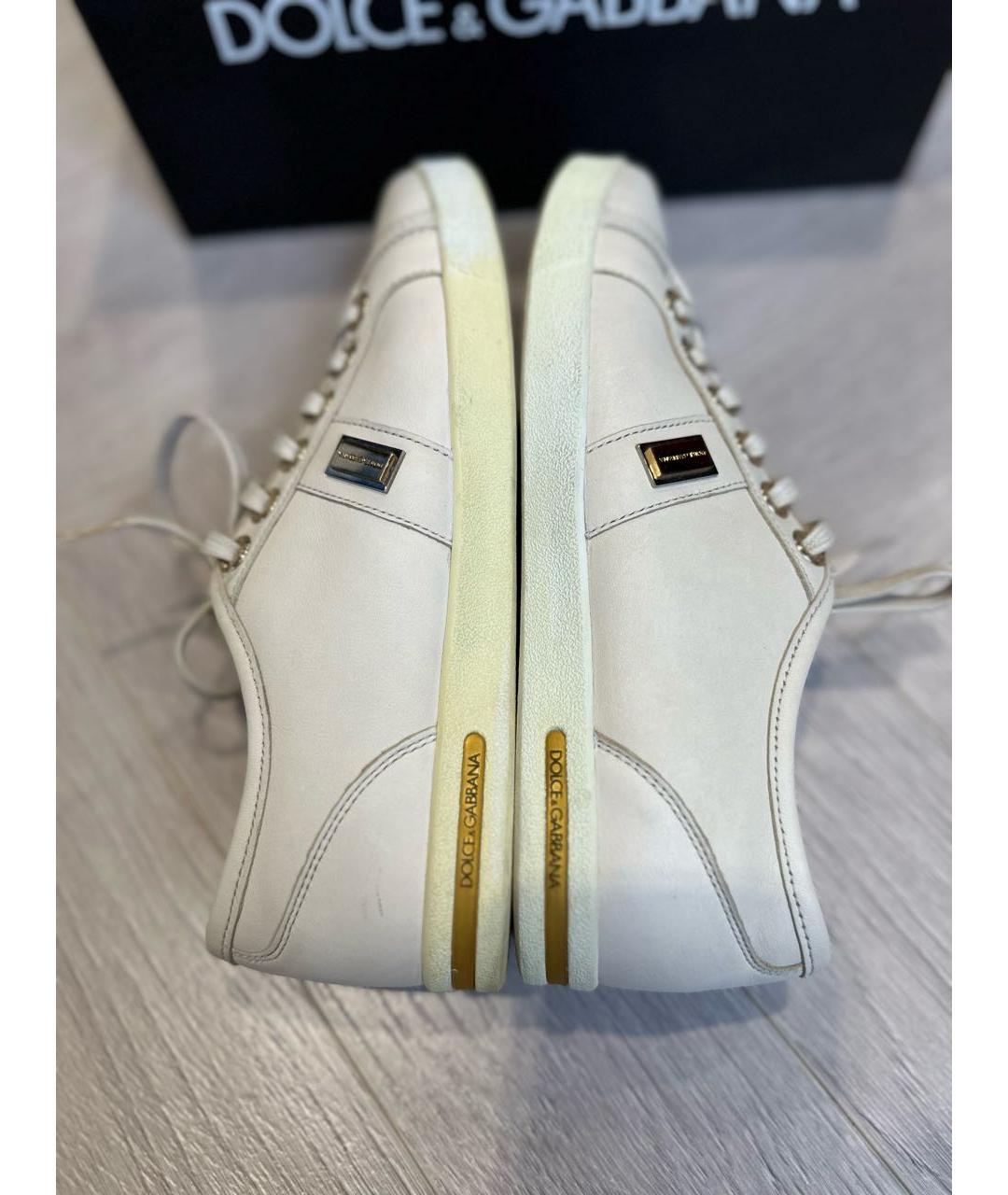 DOLCE&GABBANA Бежевые кожаные кеды, фото 5