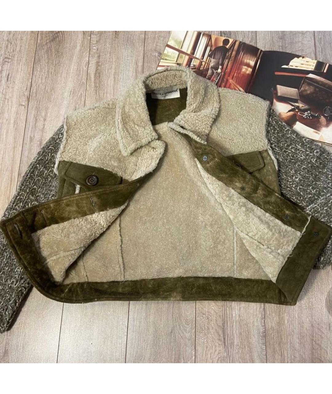 DOLCE&GABBANA Хаки шерстяная дубленка, фото 4