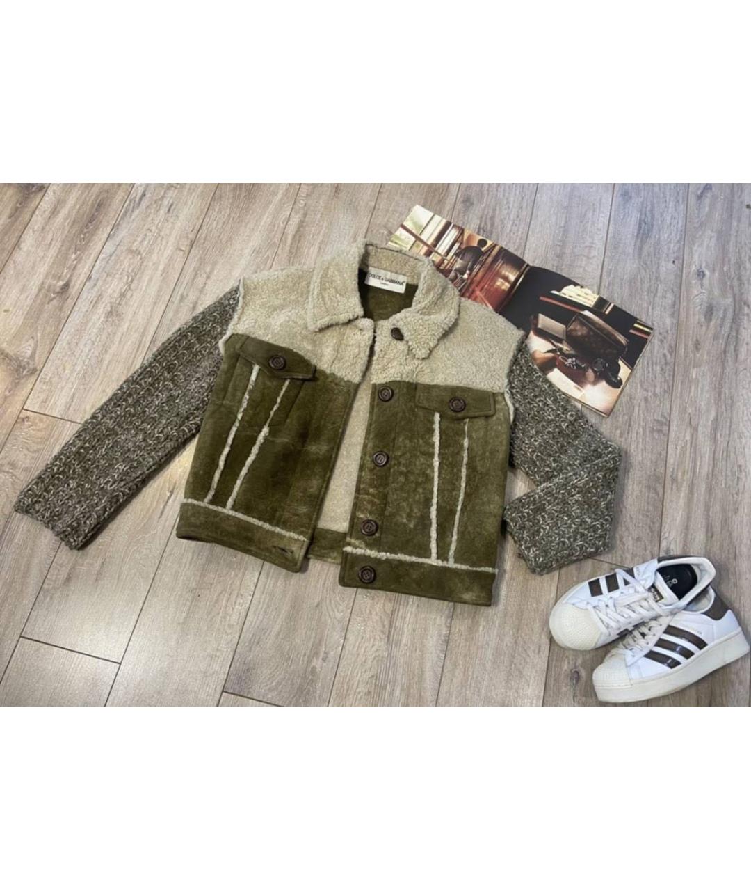 DOLCE&GABBANA Хаки шерстяная дубленка, фото 2