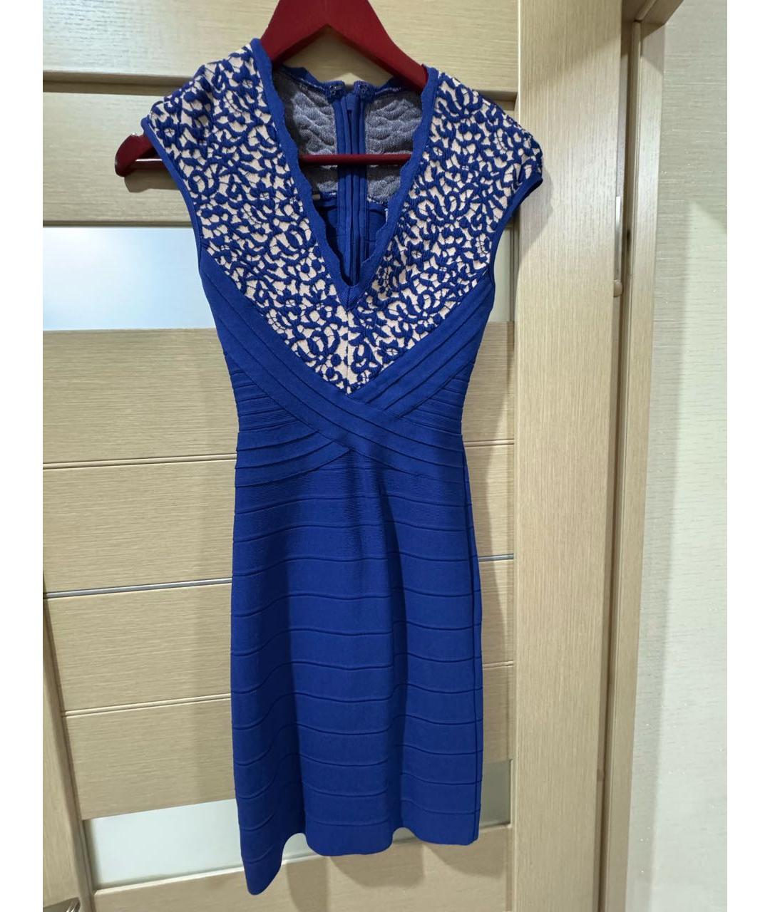 HERVE LEGER Синее вискозное коктейльное платье, фото 5