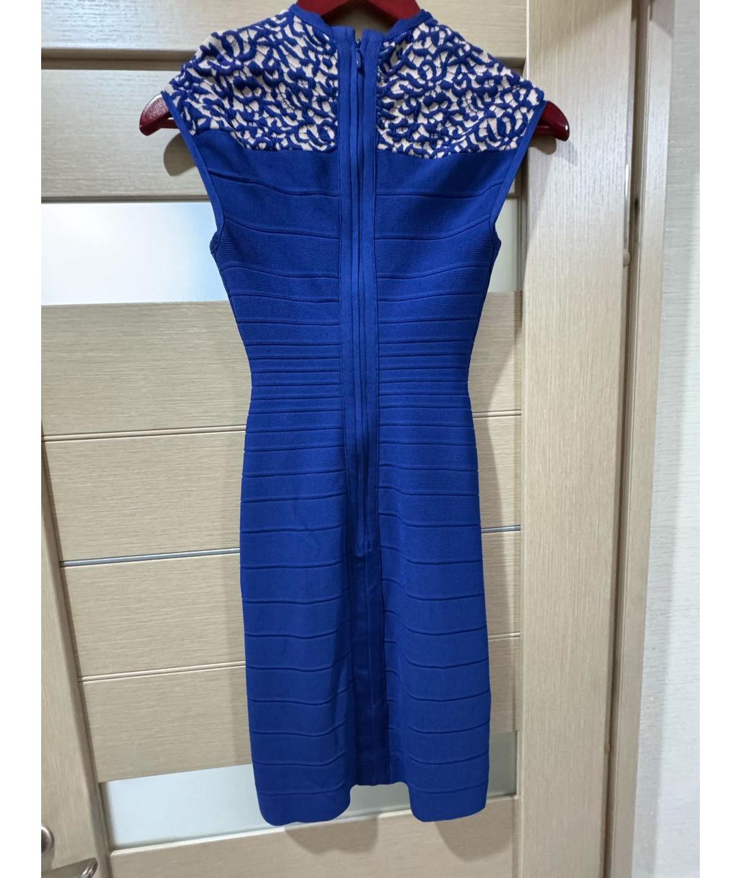 HERVE LEGER Синее вискозное коктейльное платье, фото 2