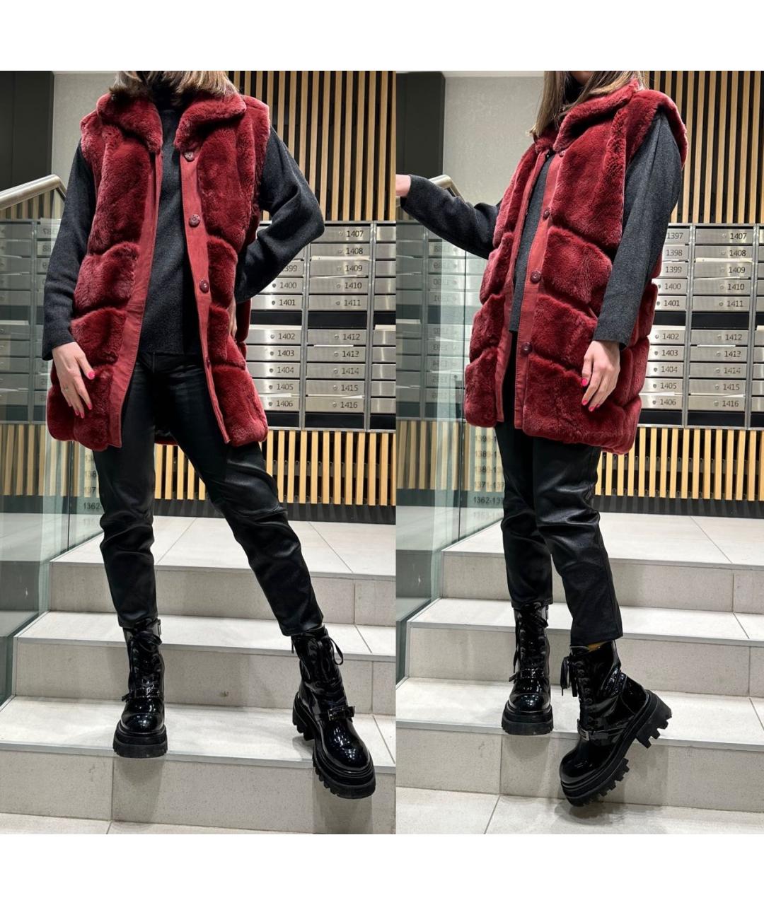 MANZONI 24 Бордовый меховой жилет, фото 5