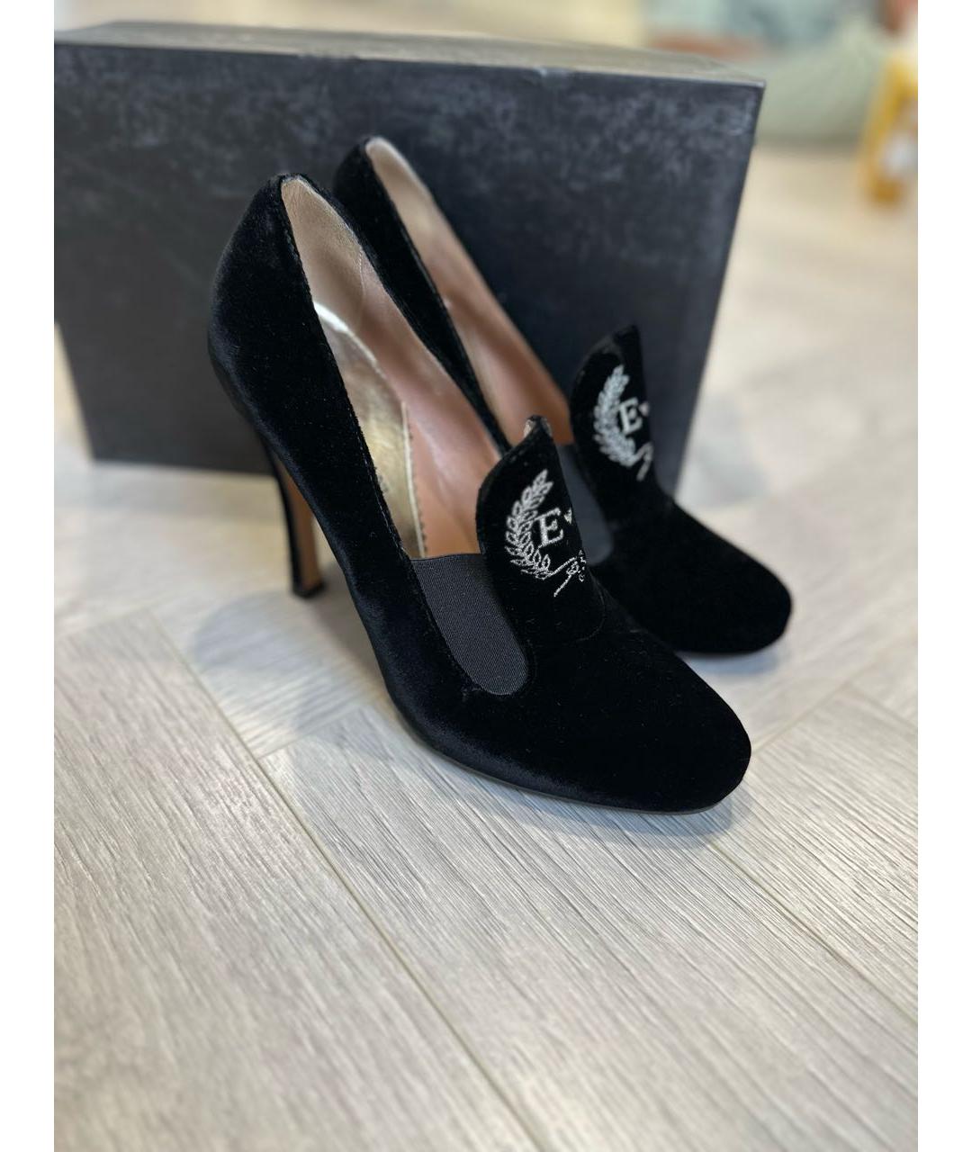 EMPORIO ARMANI Черные бархатные туфли, фото 5