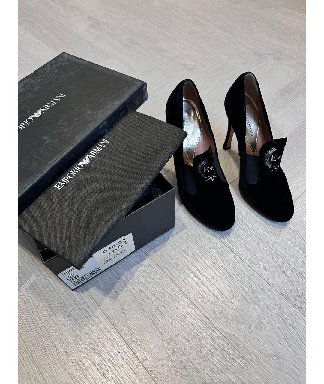 EMPORIO ARMANI Черные бархатные туфли, фото 7