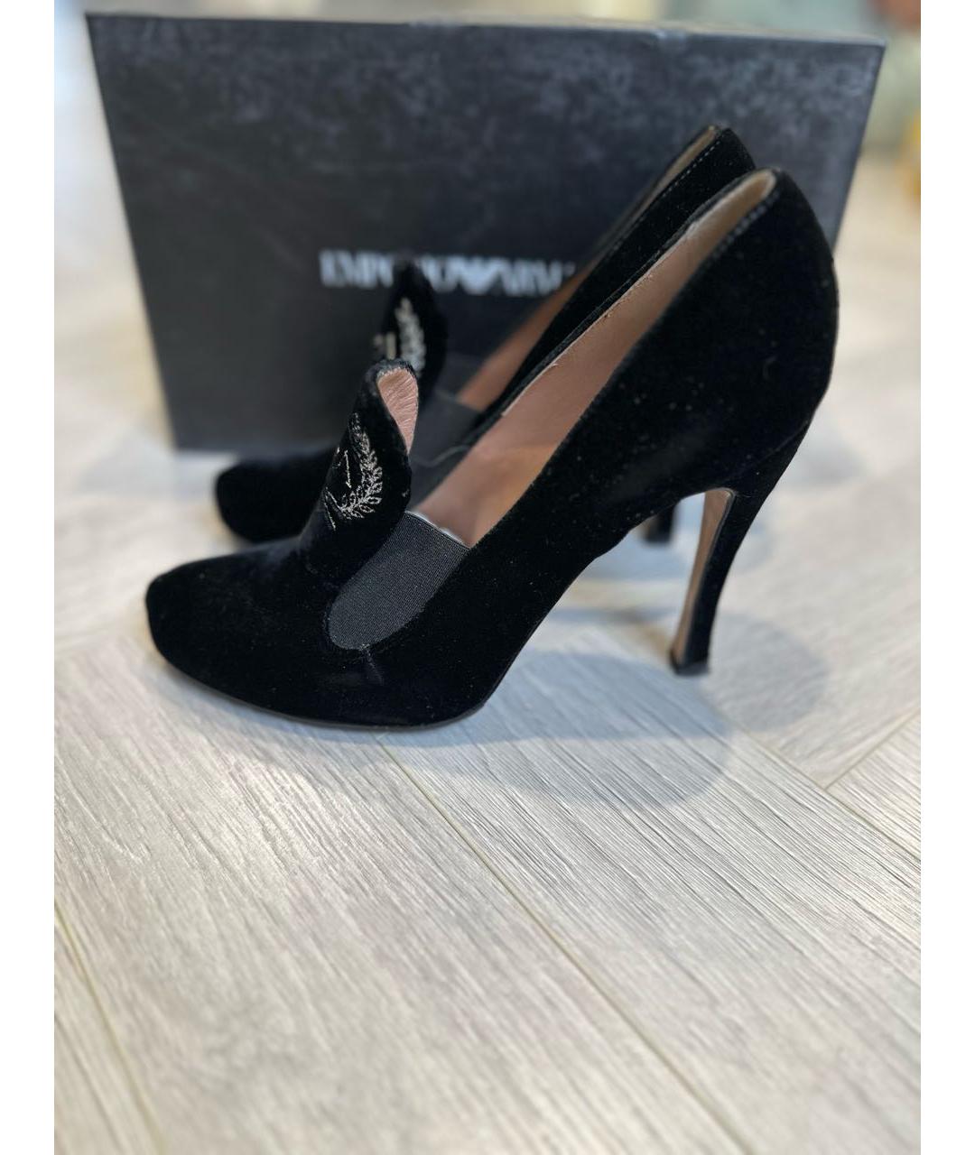 EMPORIO ARMANI Черные бархатные туфли, фото 8