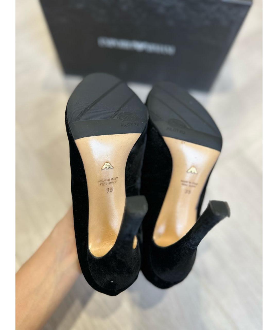 EMPORIO ARMANI Черные бархатные туфли, фото 4