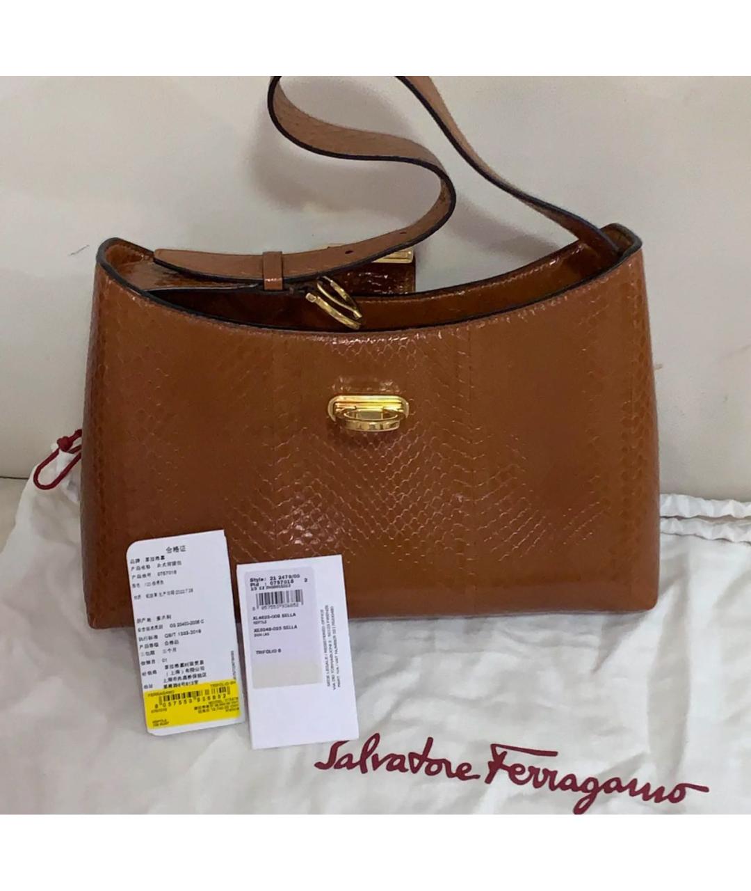 FERRAGAMO Коричневая кожаная сумка через плечо, фото 5