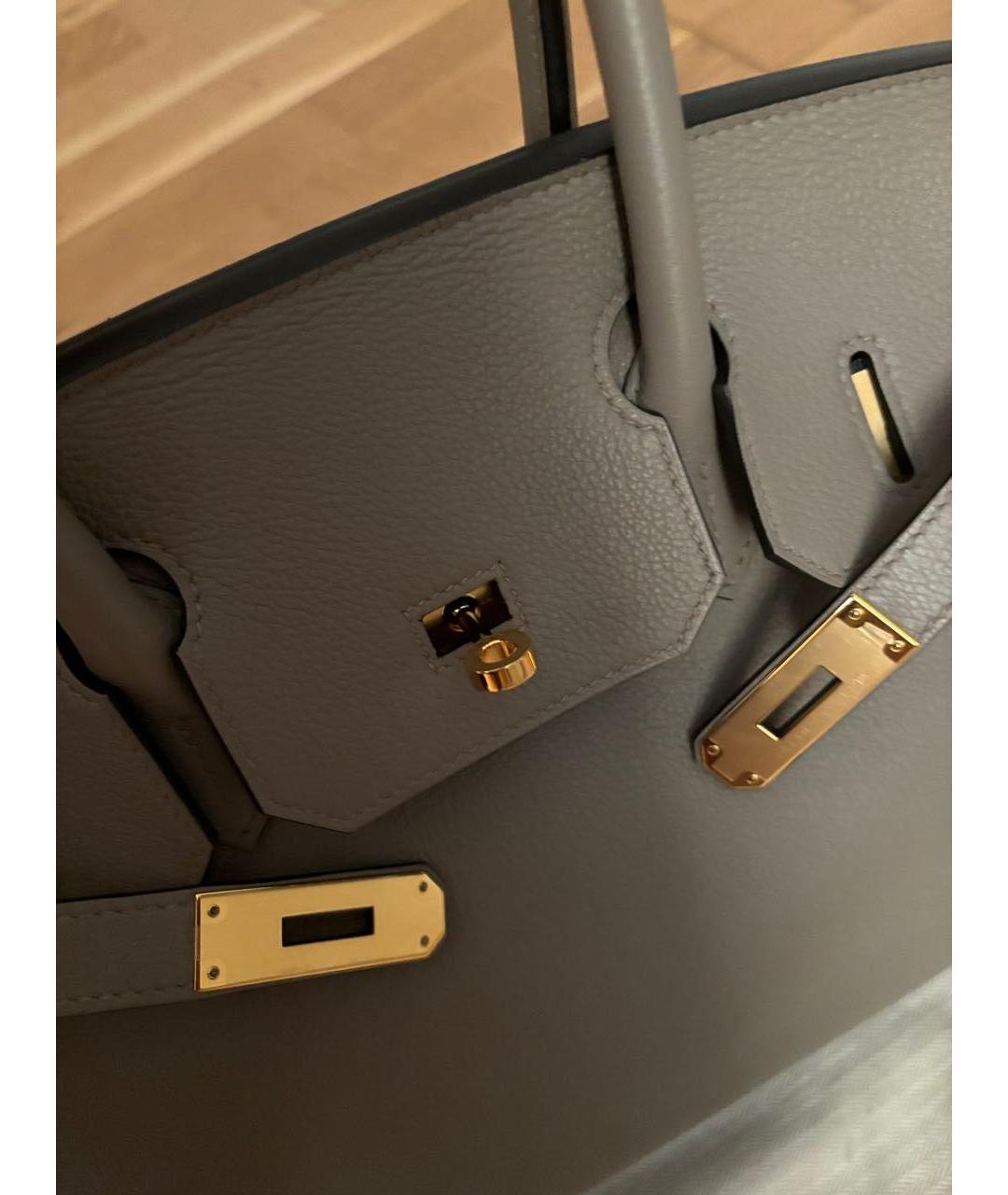 HERMES Антрацитовая кожаная сумка с короткими ручками, фото 4