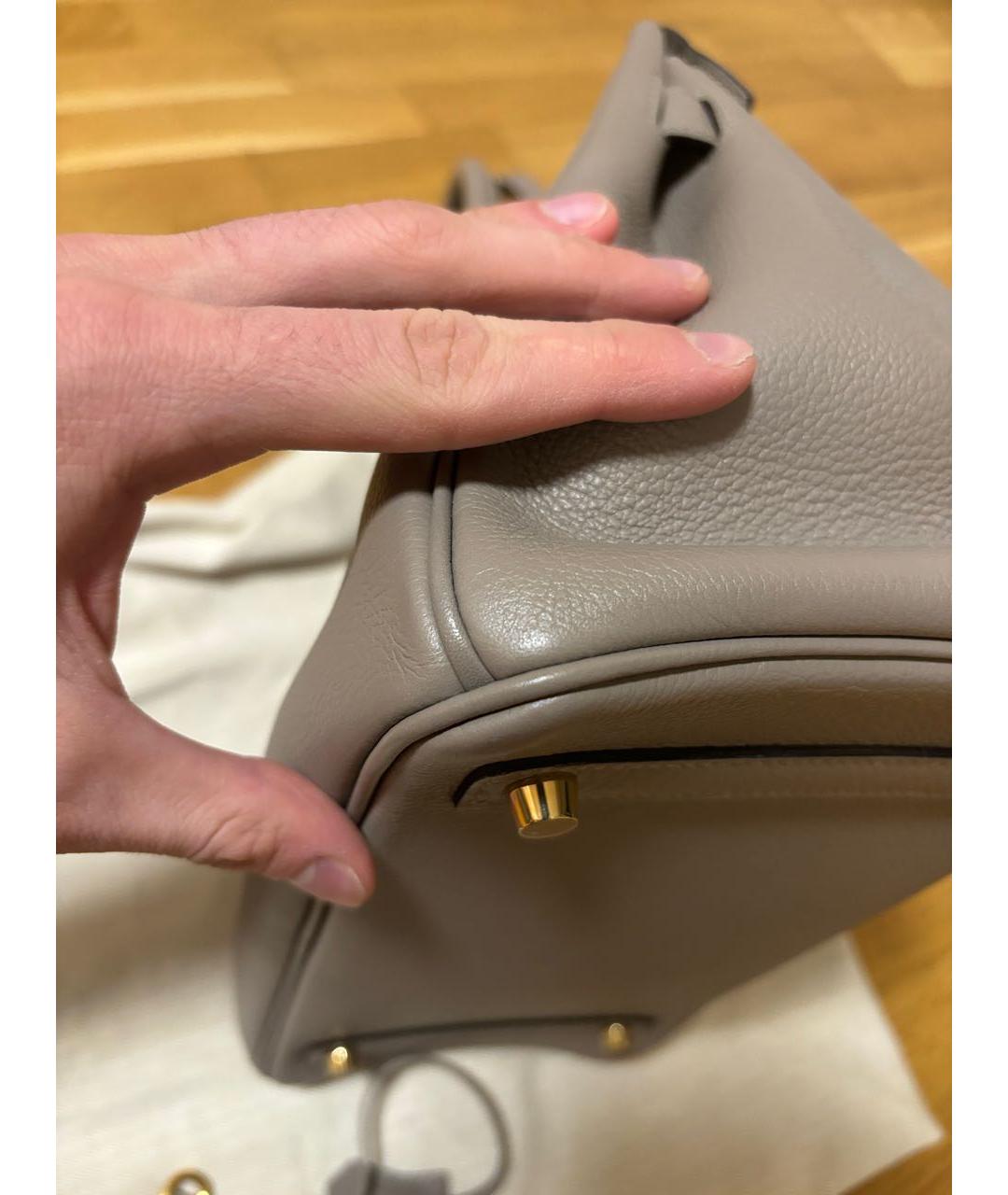 HERMES Антрацитовая кожаная сумка с короткими ручками, фото 6