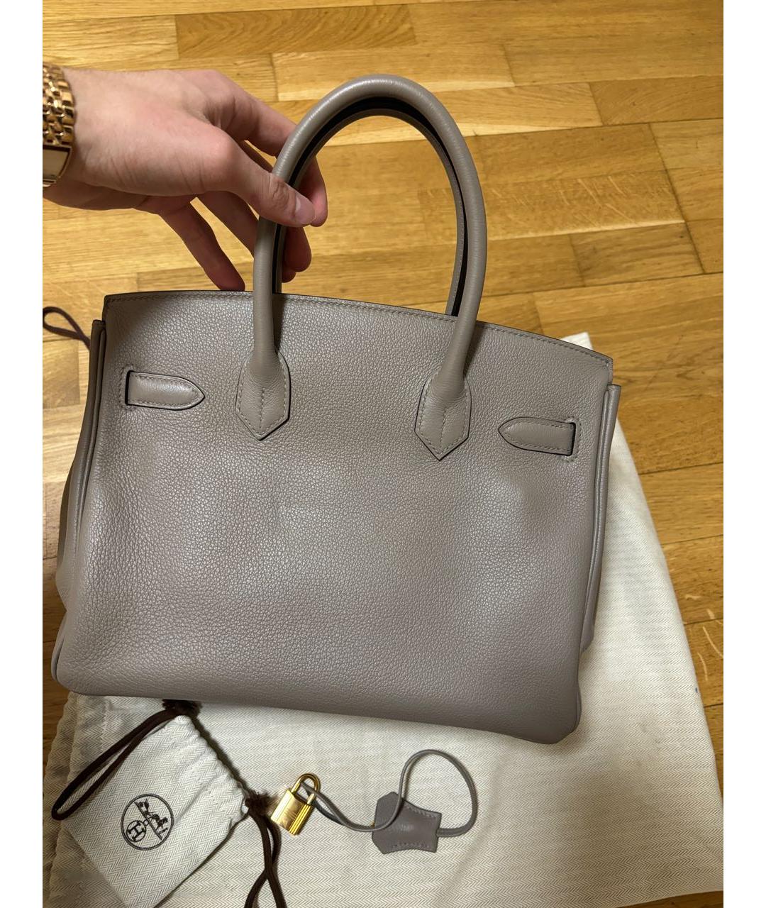 HERMES Антрацитовая кожаная сумка с короткими ручками, фото 2