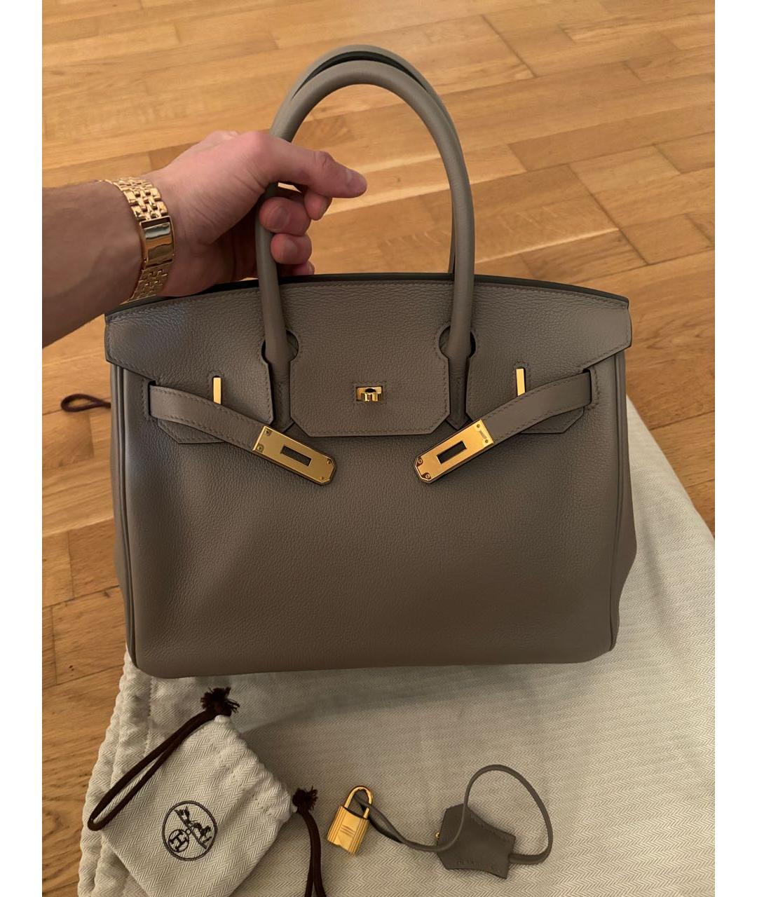 HERMES Антрацитовая кожаная сумка с короткими ручками, фото 9