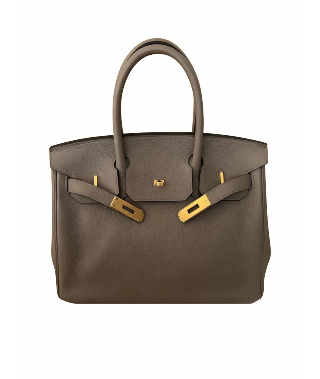 HERMES Антрацитовая кожаная сумка с короткими ручками, фото 1