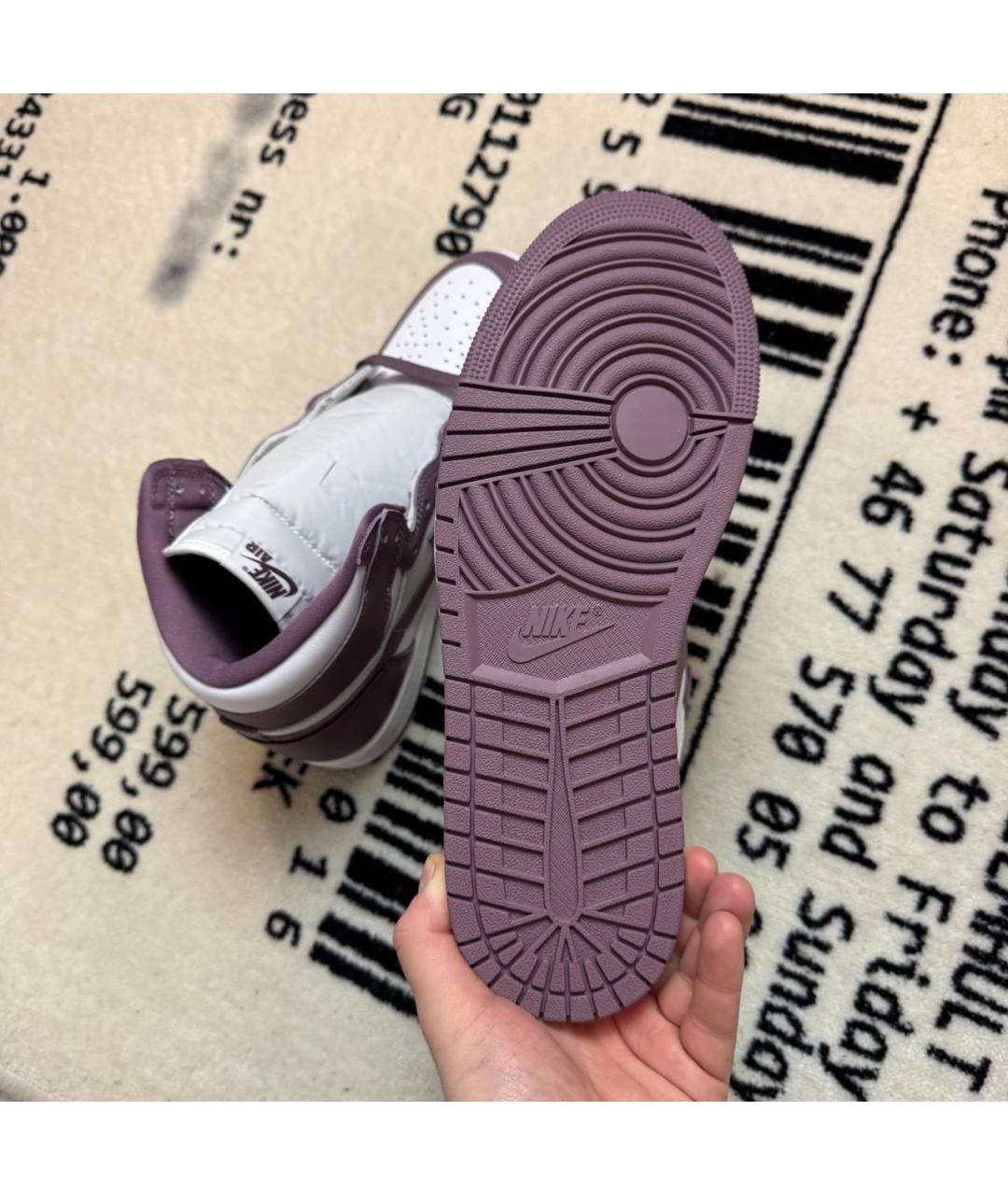JORDAN Фиолетовые кожаные высокие кроссовки / кеды, фото 5