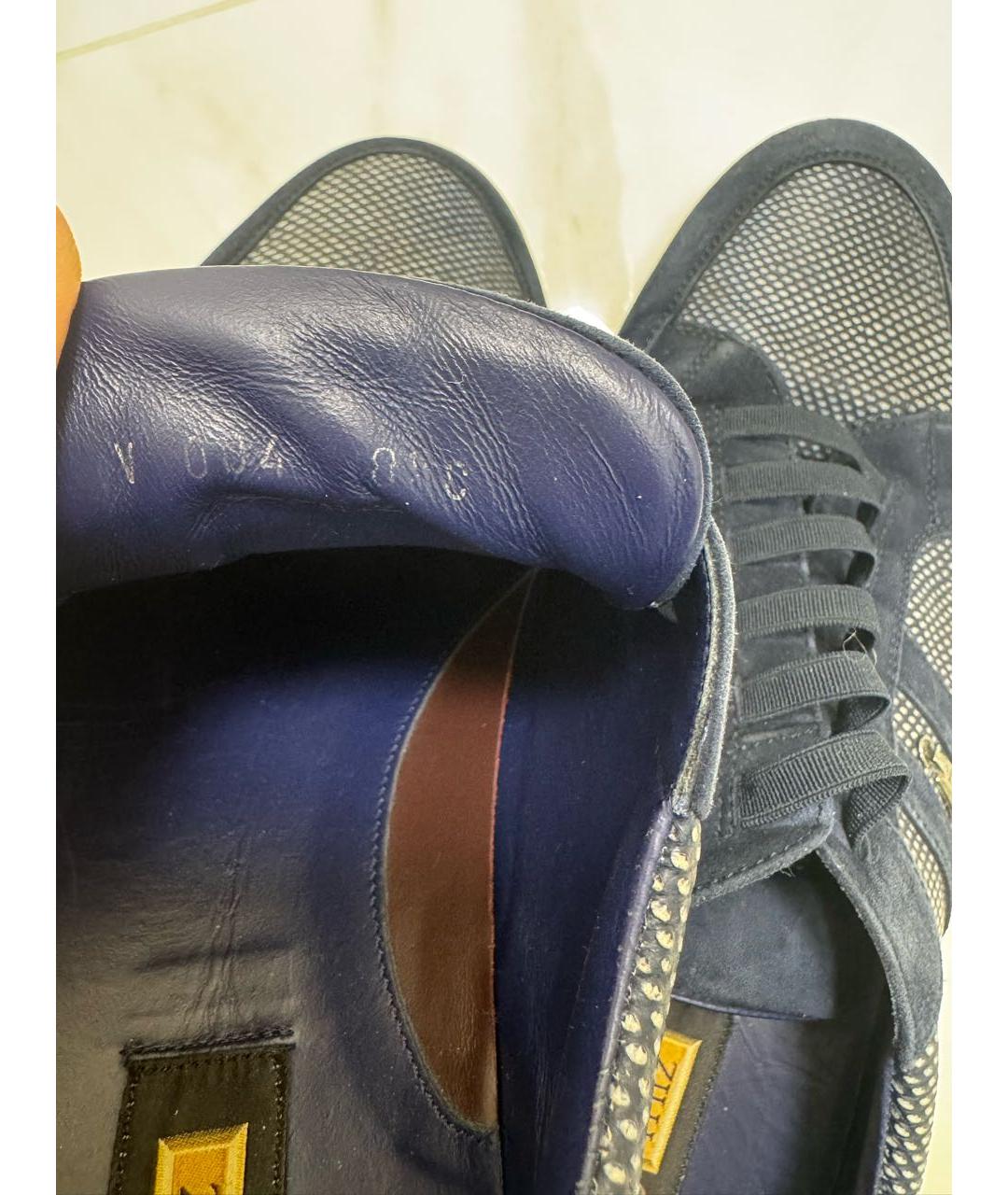 ZILLI Темно-синие замшевые низкие кроссовки / кеды, фото 8