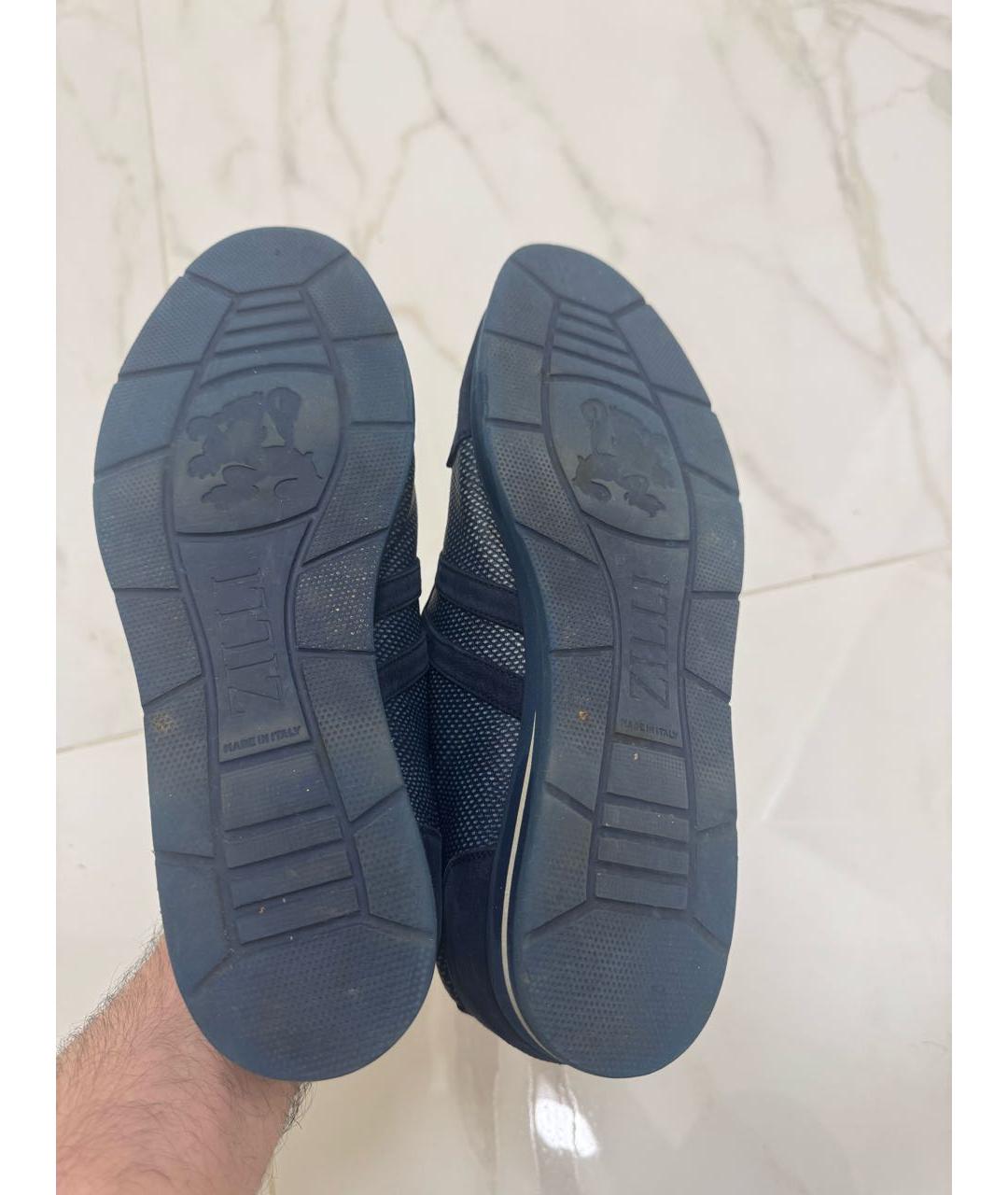 ZILLI Темно-синие замшевые низкие кроссовки / кеды, фото 5