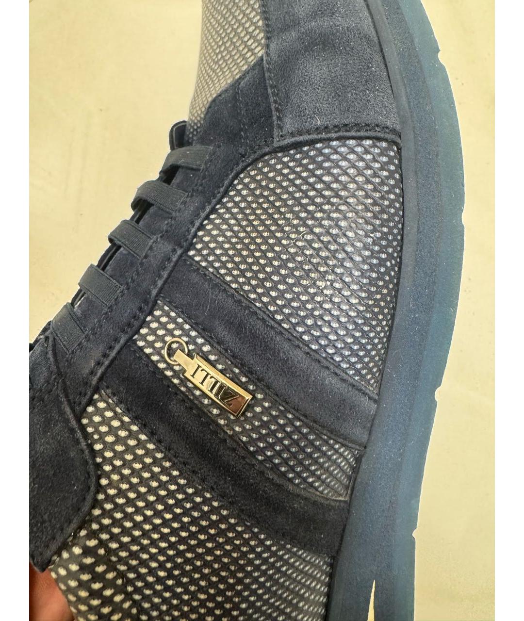 ZILLI Темно-синие замшевые низкие кроссовки / кеды, фото 7