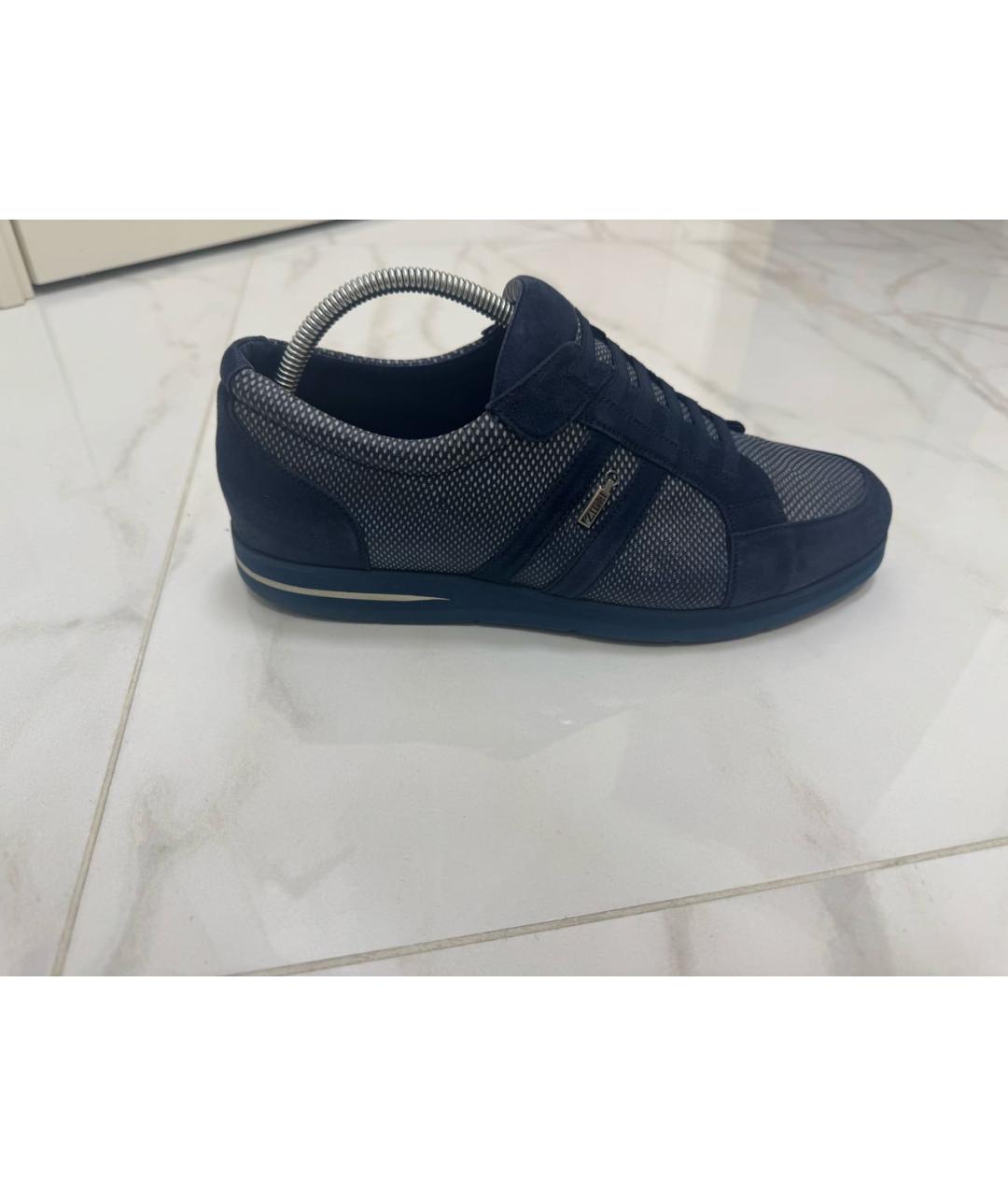 ZILLI Темно-синие замшевые низкие кроссовки / кеды, фото 9