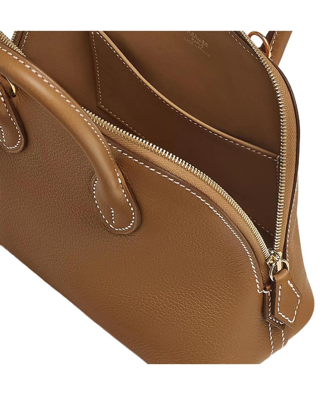 HERMES Коричневая кожаная сумка с короткими ручками, фото 3