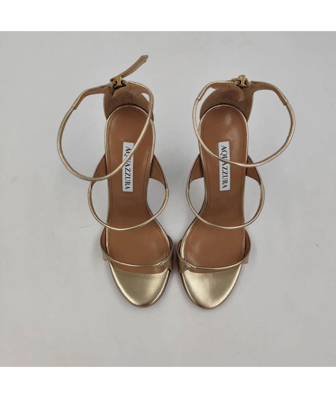 AQUAZZURA Золотые кожаные босоножки, фото 5