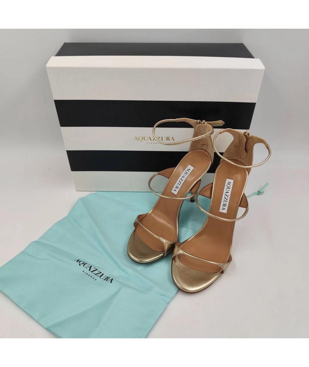 AQUAZZURA Золотые кожаные босоножки, фото 6