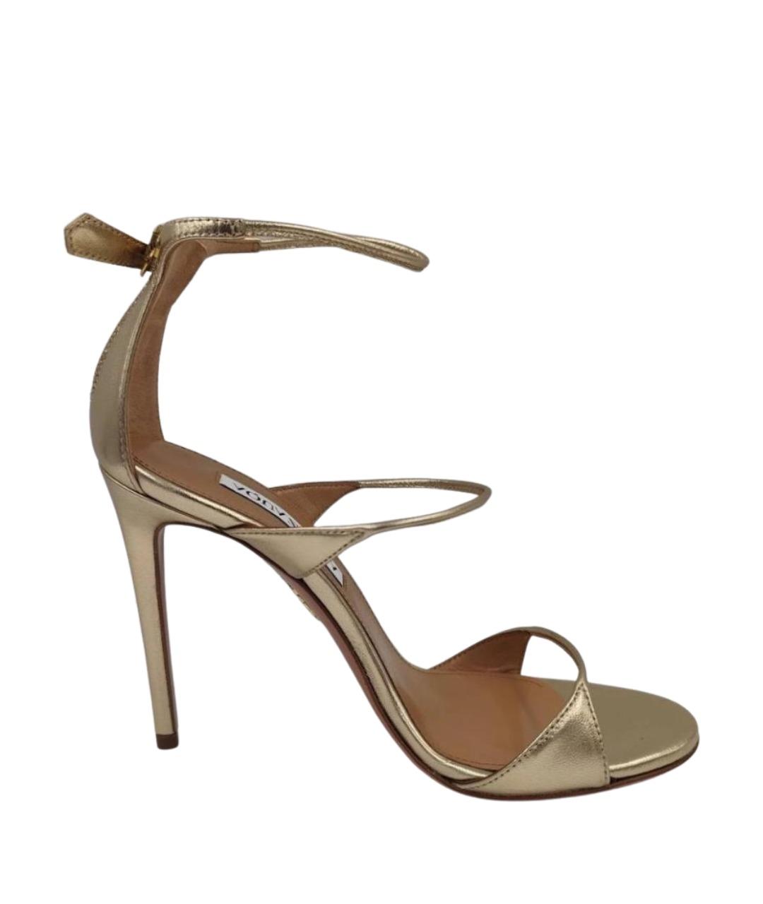 AQUAZZURA Золотые кожаные босоножки, фото 1