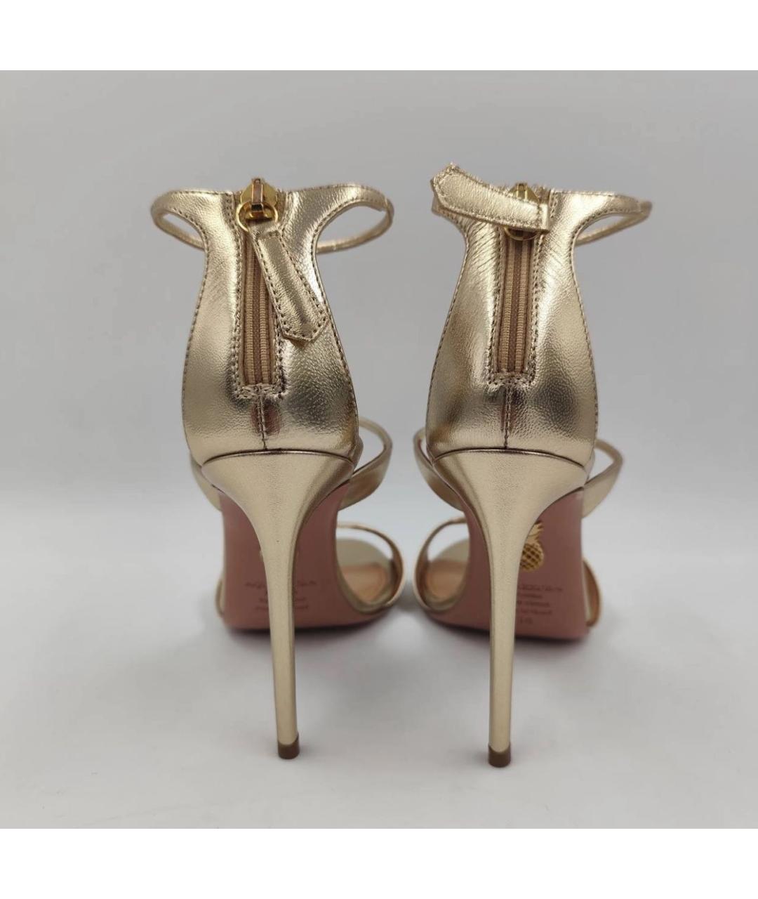 AQUAZZURA Золотые кожаные босоножки, фото 4