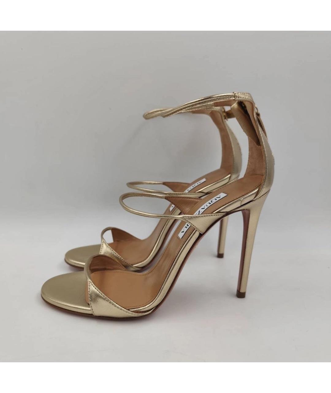 AQUAZZURA Золотые кожаные босоножки, фото 2