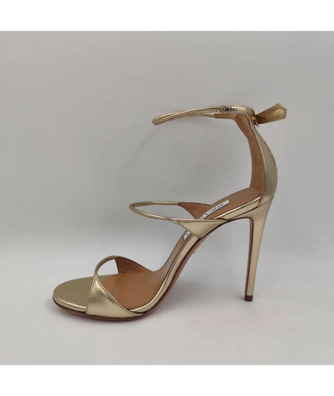 AQUAZZURA Золотые кожаные босоножки, фото 7