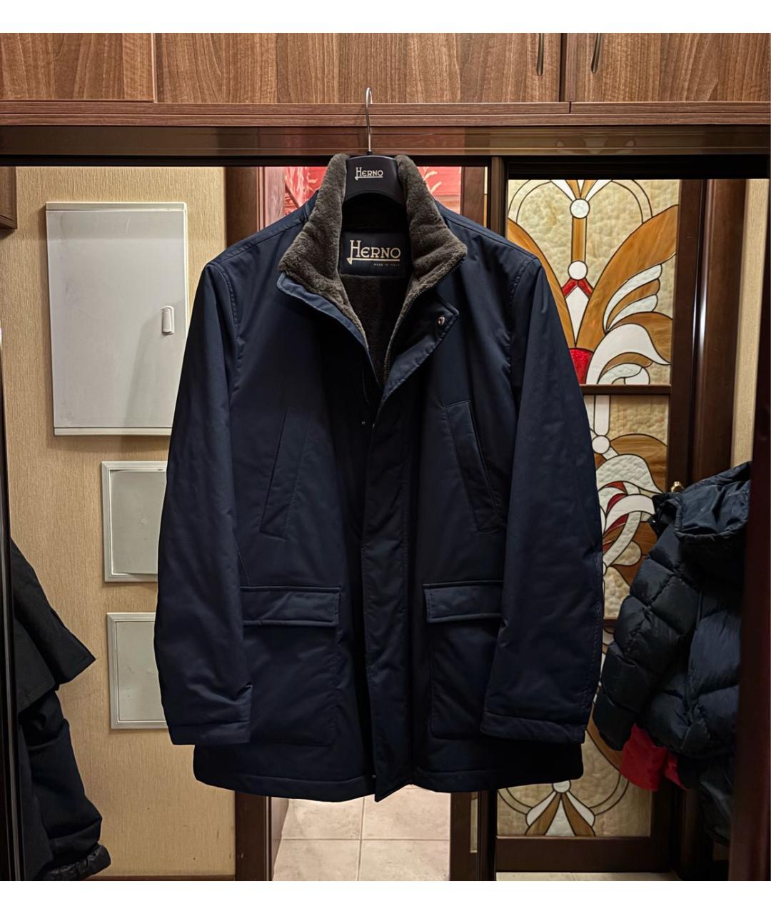 HERNO Темно-синяя полиэстеровая куртка, фото 4