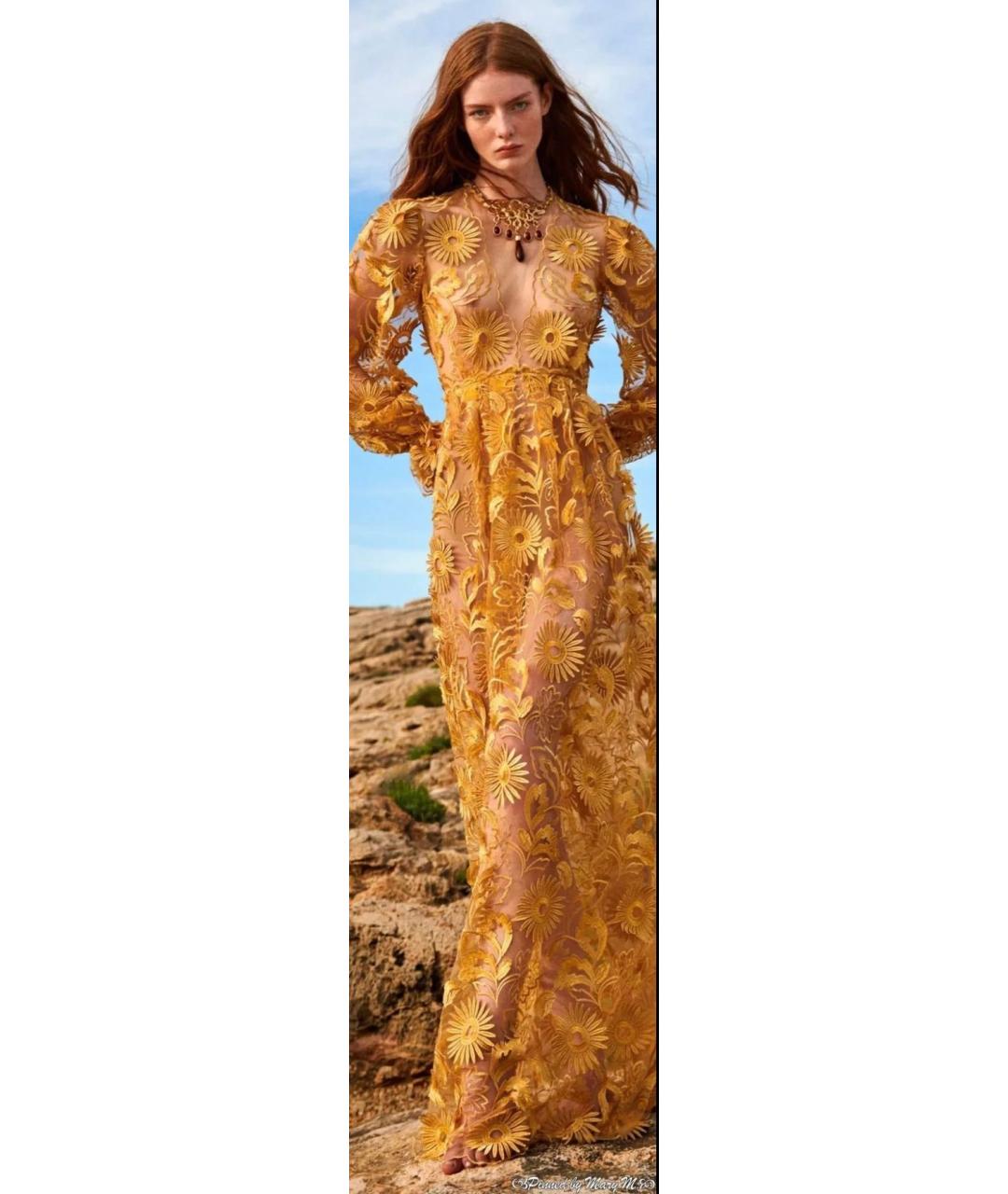 ALBERTA FERRETTI Бежевое кружевное вечернее платье, фото 4