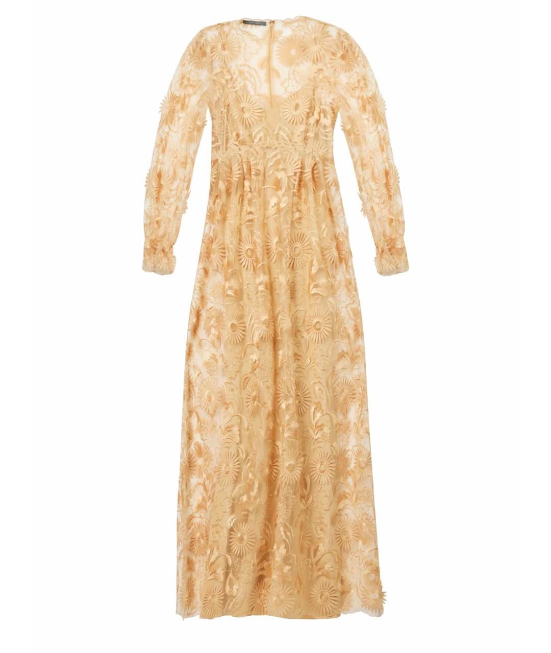 ALBERTA FERRETTI Бежевое кружевное вечернее платье, фото 1