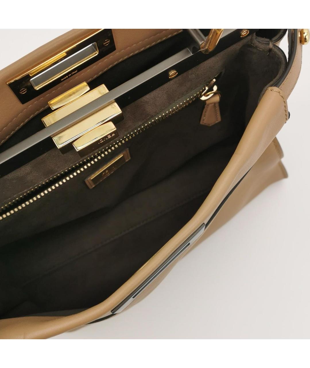 FENDI Бежевая кожаная сумка тоут, фото 6