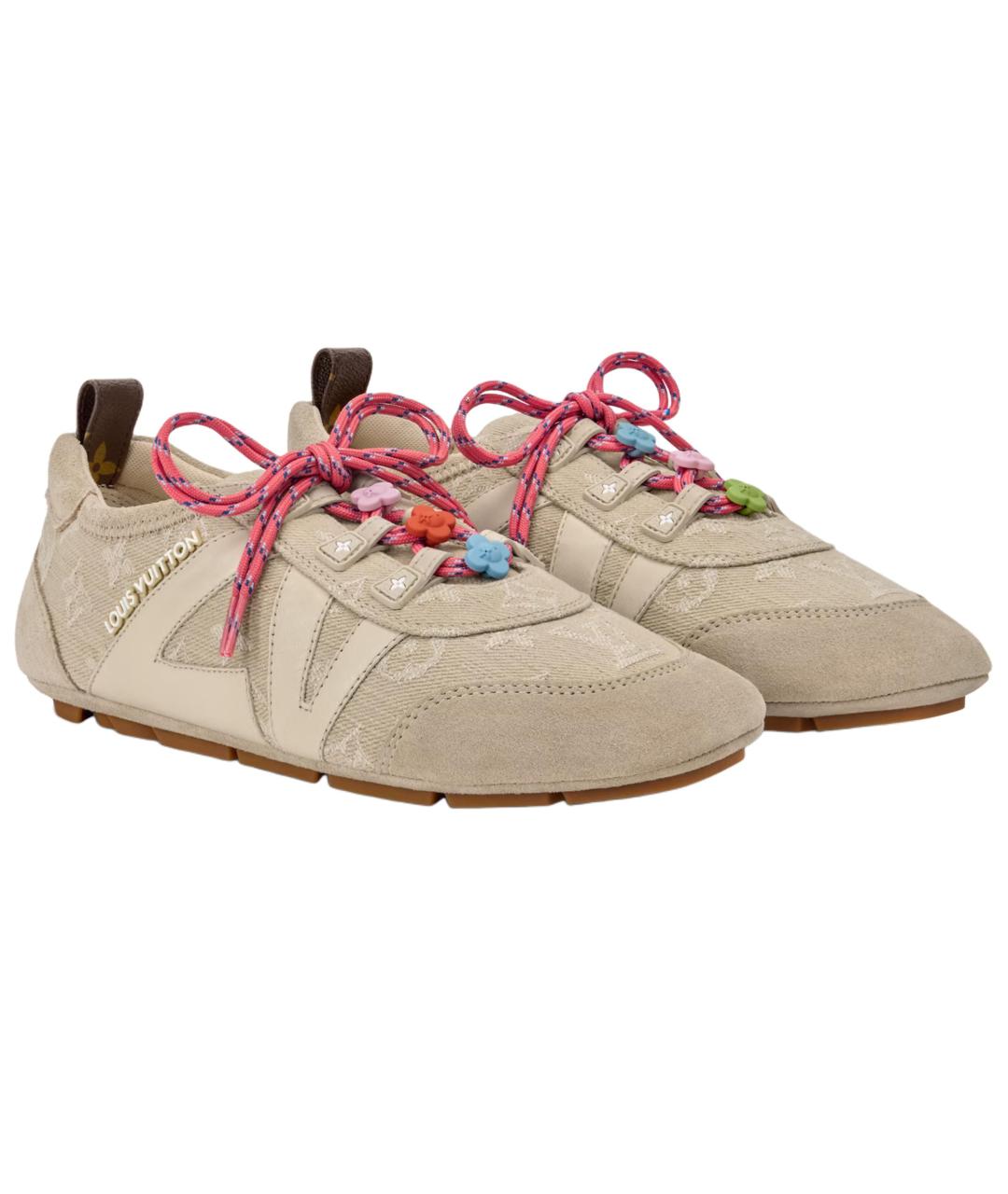 LOUIS VUITTON Бежевые кожаные кроссовки, фото 3