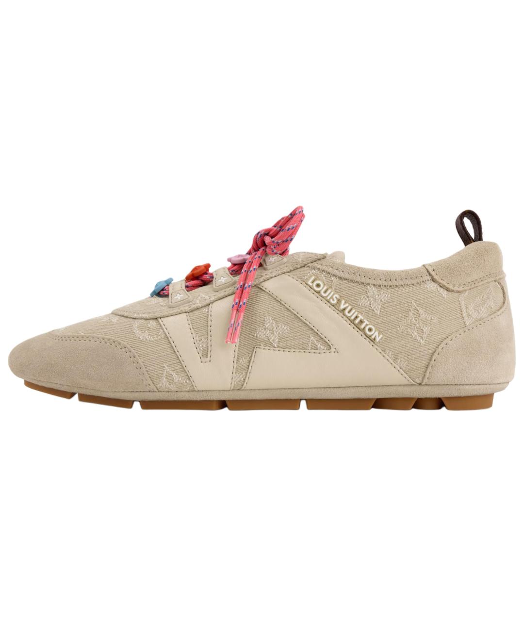 LOUIS VUITTON Бежевые кожаные кроссовки, фото 2