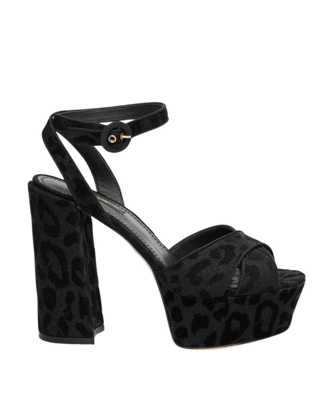 DOLCE&GABBANA Черные бархатные босоножки, фото 1