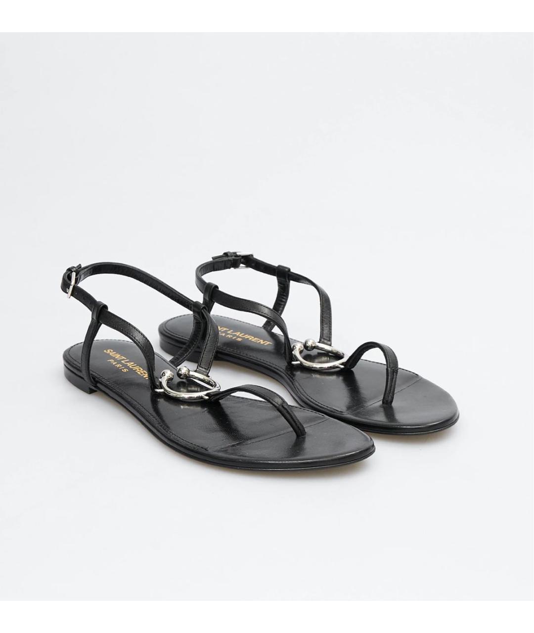 SAINT LAURENT Черные кожаные сандалии, фото 2