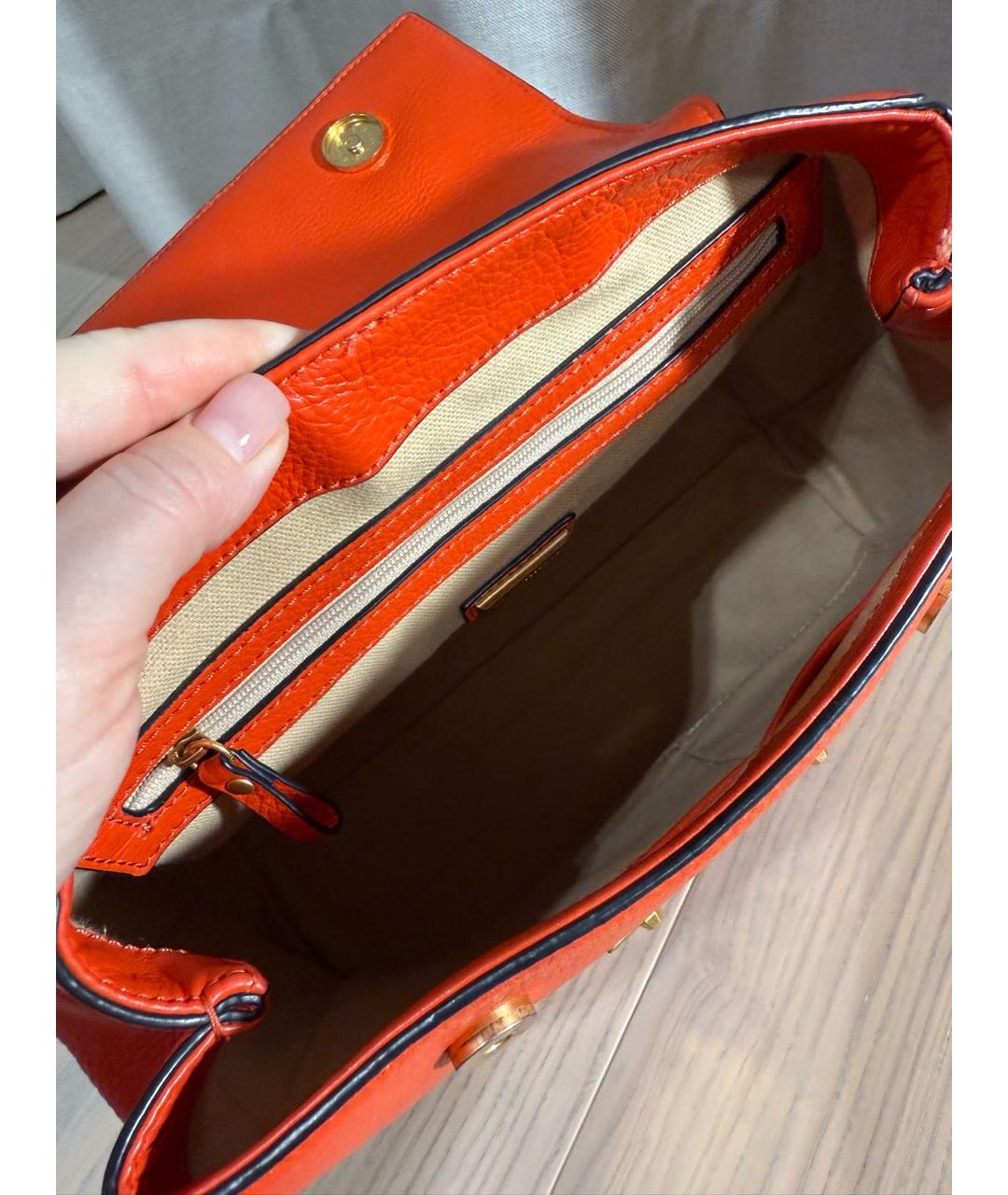 COCCINELLE Оранжевая кожаная сумка с короткими ручками, фото 4