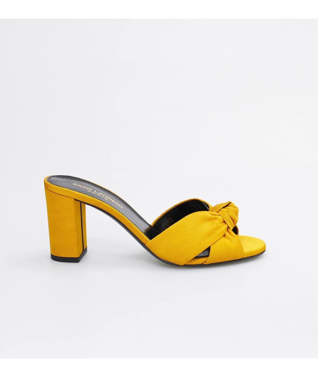 SAINT LAURENT Желтые текстильные босоножки, фото 5