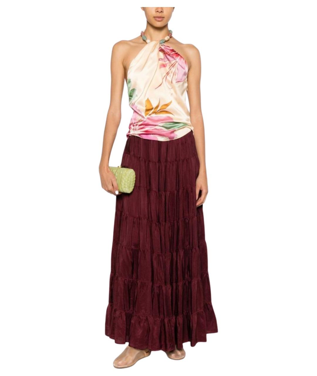 FORTE FORTE Бордовая шелковая юбка миди, фото 4