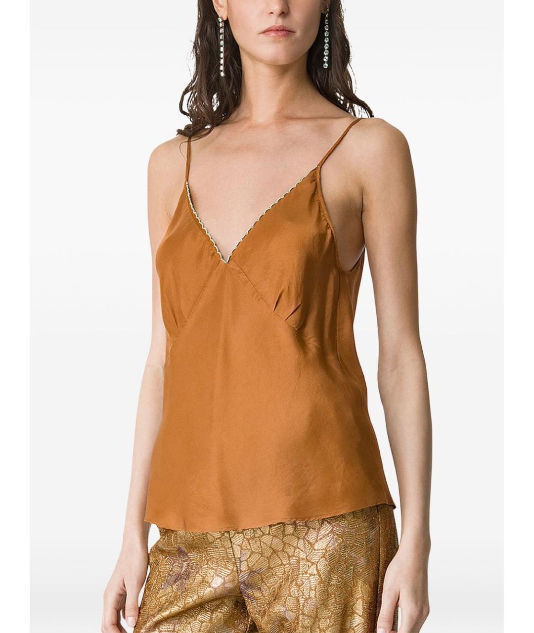 FORTE FORTE Коричневая шелковая майка, фото 2