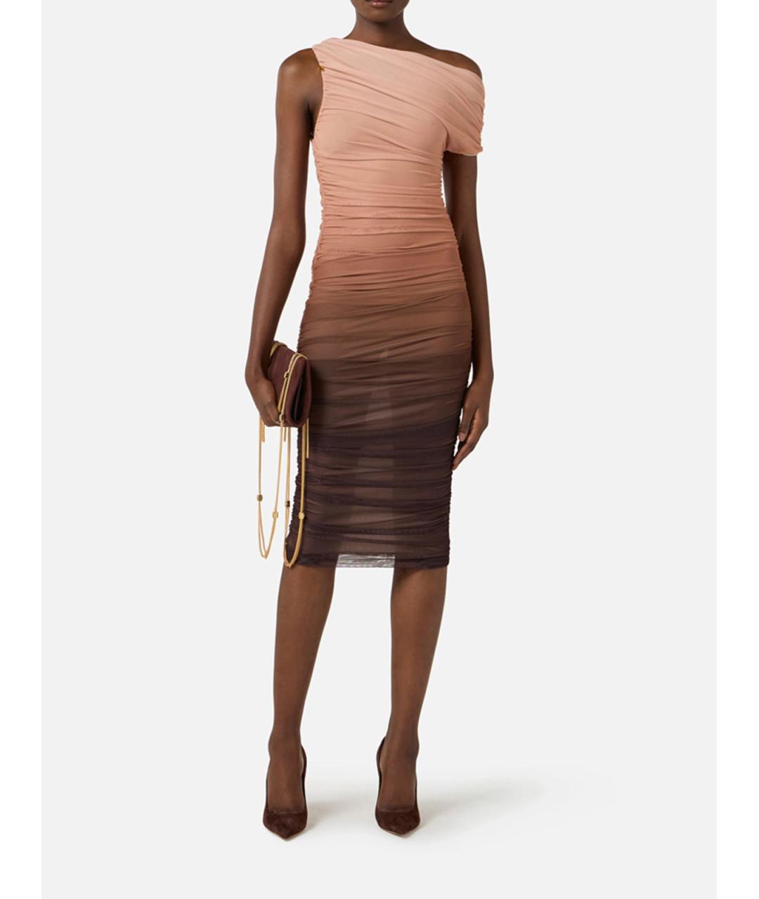 ELISABETTA FRANCHI Коричневое полиэстеровое коктейльное платье, фото 3