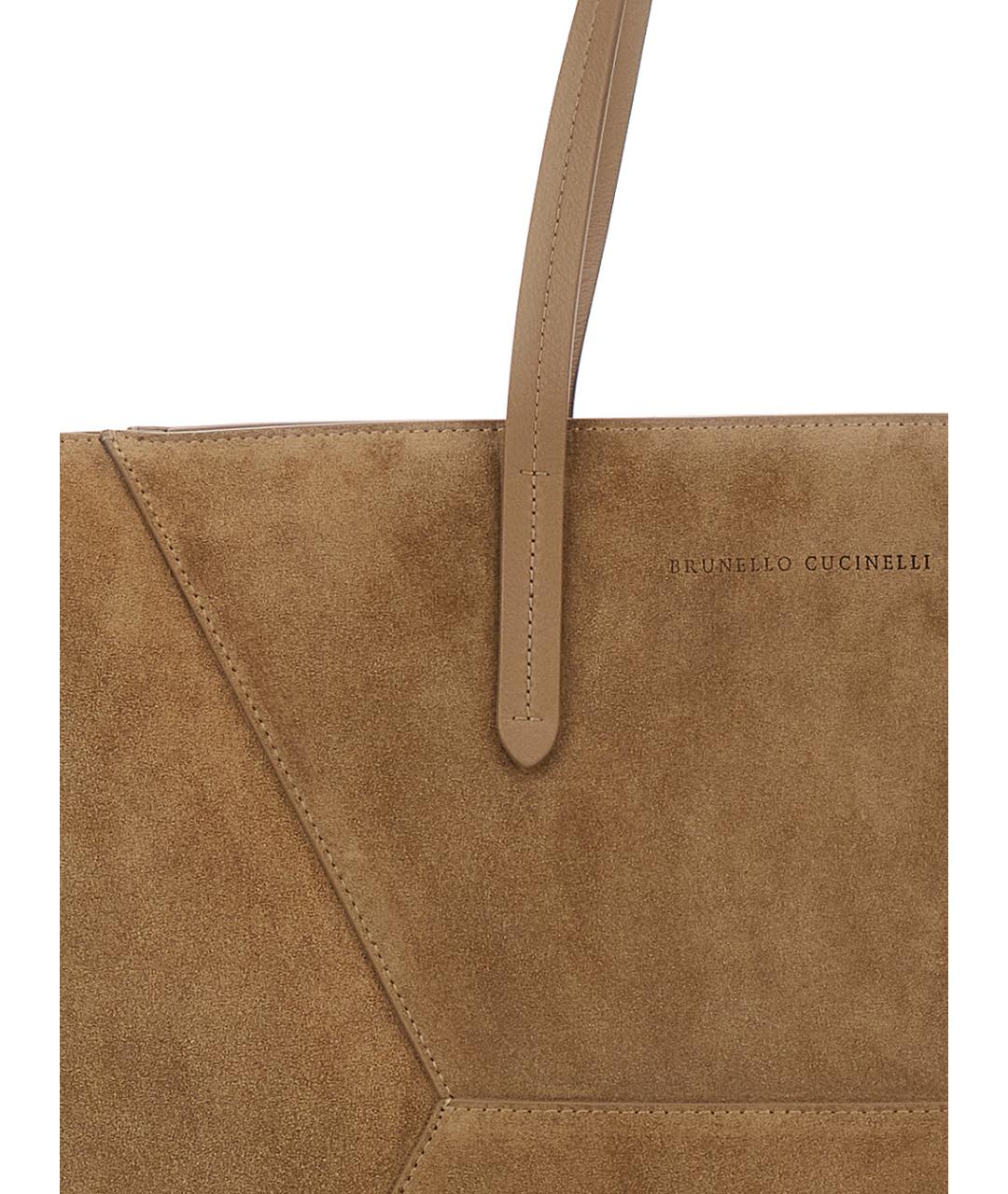 BRUNELLO CUCINELLI Бежевая замшевая сумка тоут, фото 4