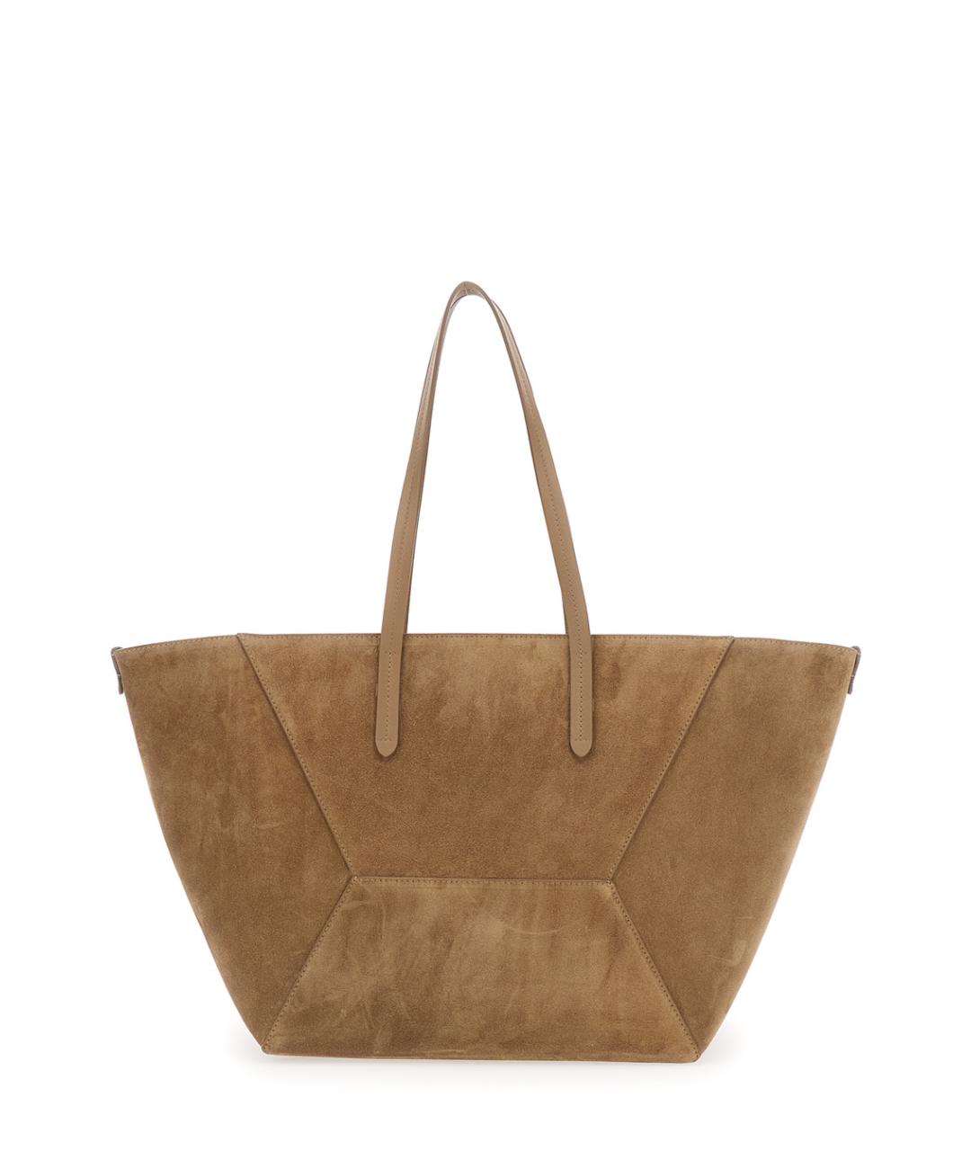 BRUNELLO CUCINELLI Бежевая замшевая сумка тоут, фото 2