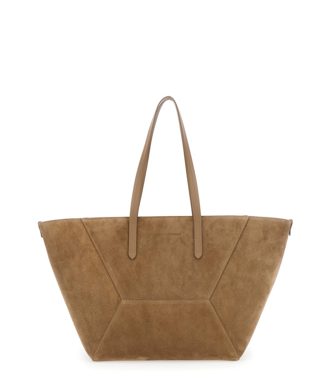 BRUNELLO CUCINELLI Бежевая замшевая сумка тоут, фото 1