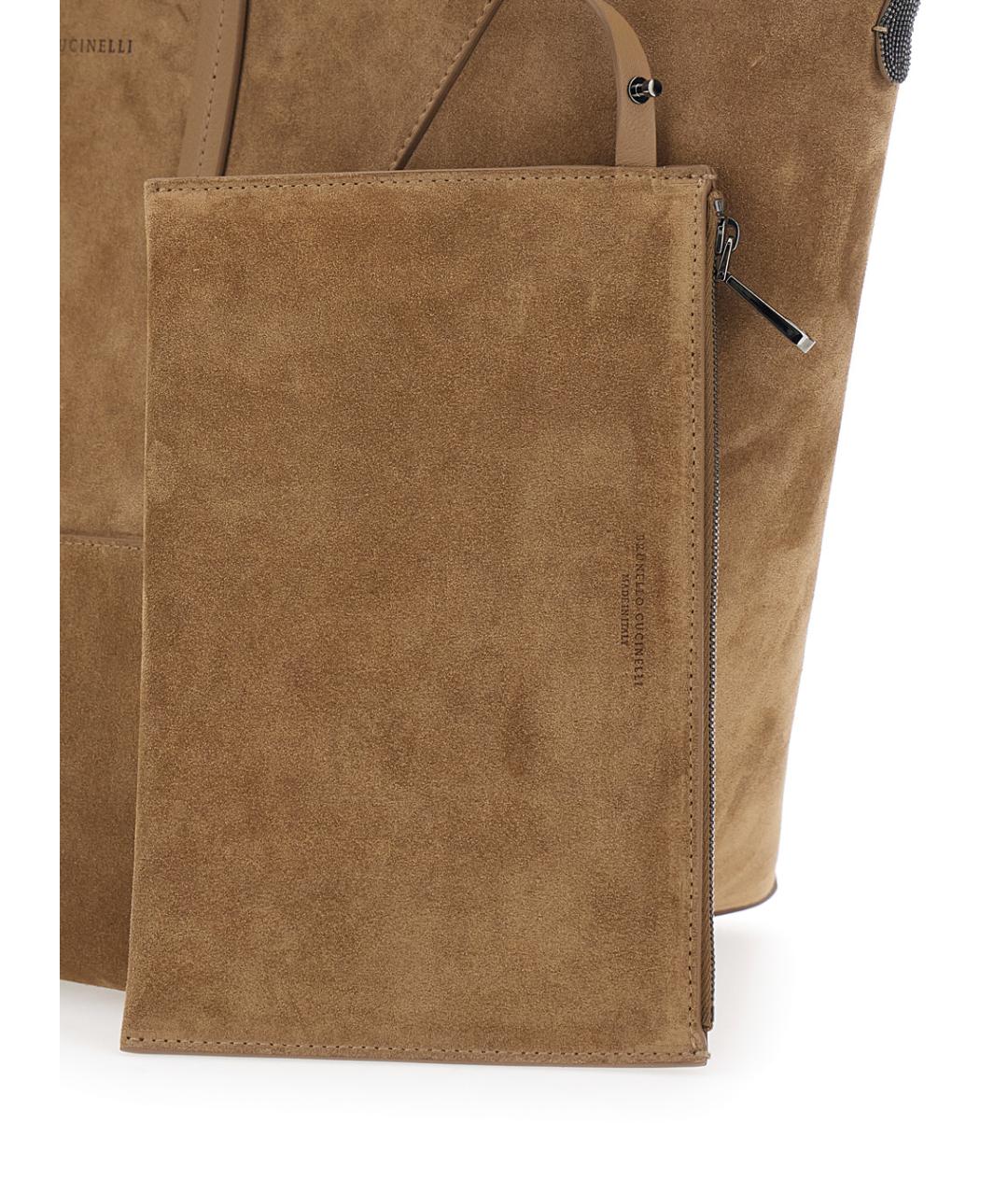 BRUNELLO CUCINELLI Бежевая замшевая сумка тоут, фото 3