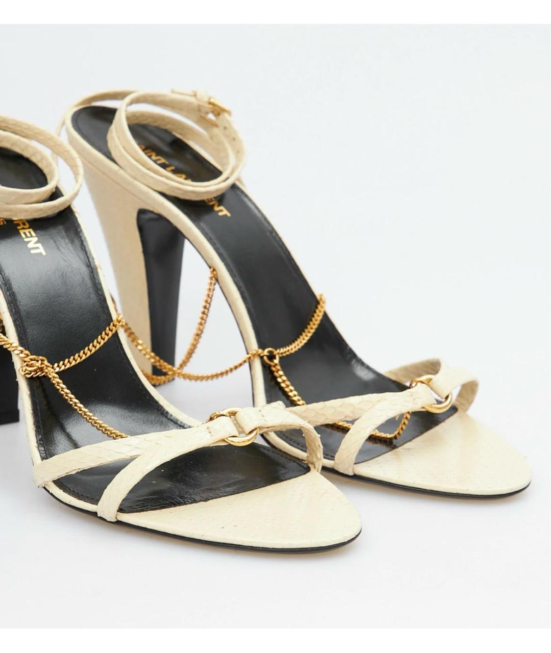 SAINT LAURENT Бежевые кожаные босоножки, фото 3