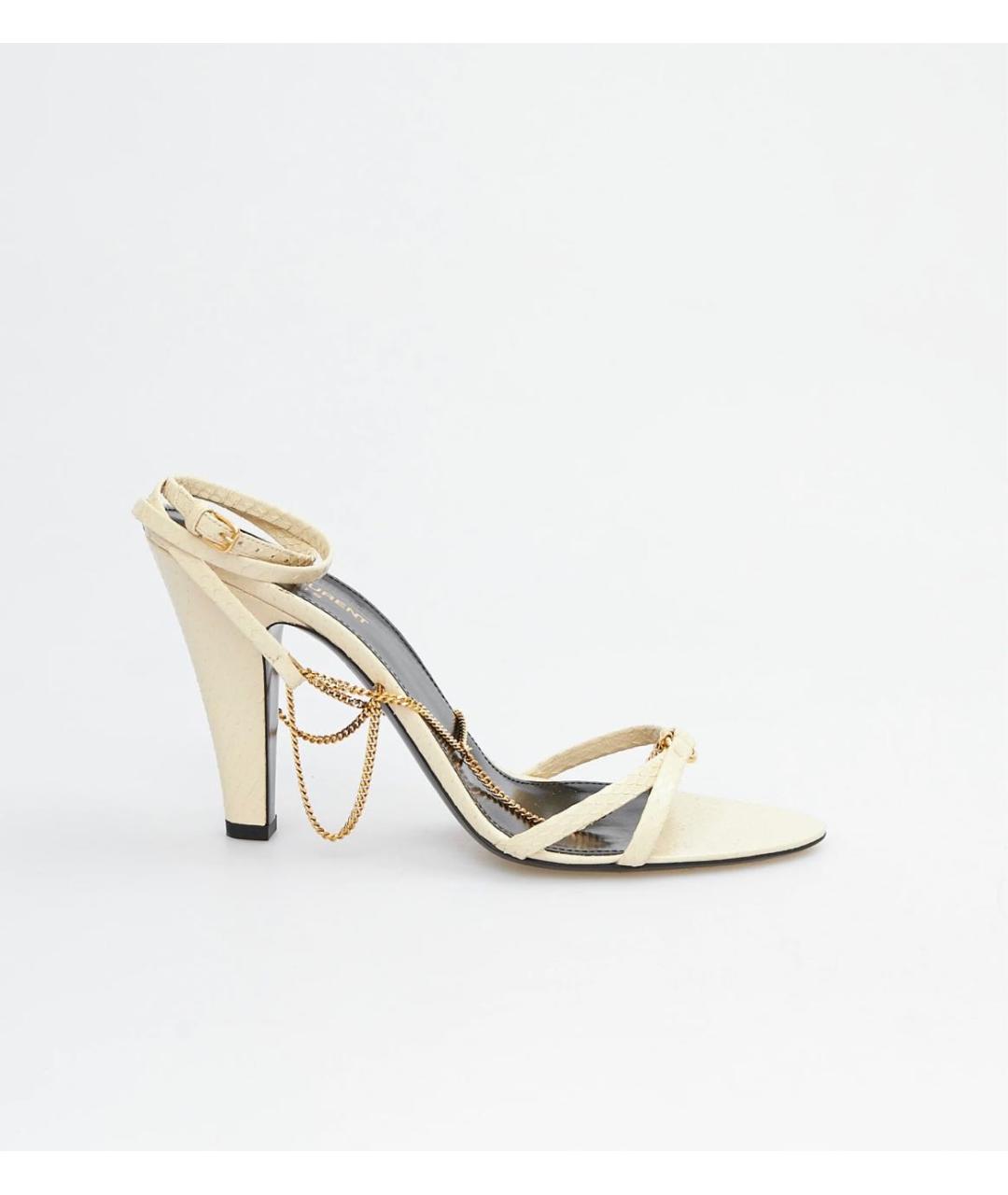 SAINT LAURENT Бежевые кожаные босоножки, фото 5